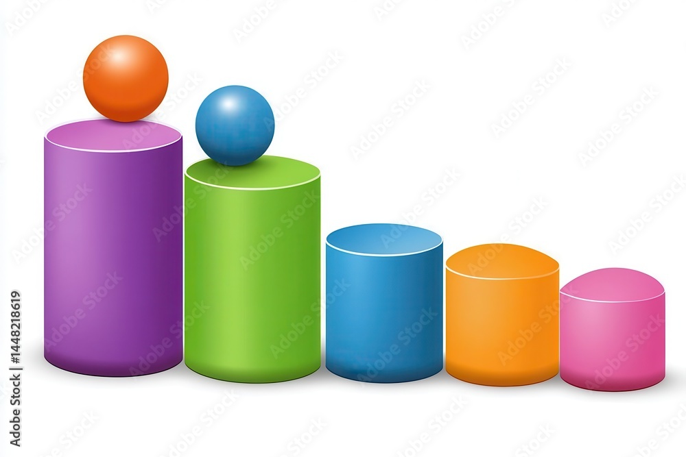 Poster colorful cylindrical shapes representing data visualization in a modern design context