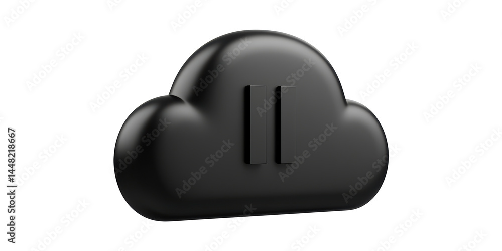 Poster black cloud icon with pause symbol. concept of cloud computing and data management interruption isol