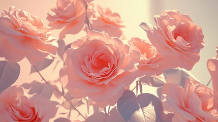 Minimalist Valentine flat lay with blooming pink roses on soft surface made with Generative AI technology