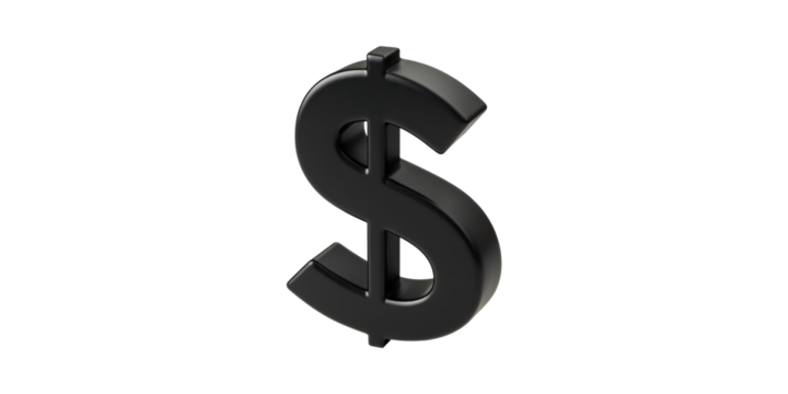 Black Dollar Sign Symbol. Representation Of Finance, Wealth, And Economic Concepts Isolated On Transparent Background