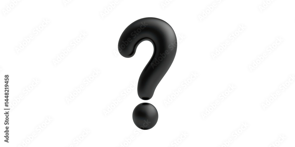 Poster black 3d question mark. symbol of inquiry and curiosity in modern design isolated on transparent bac
