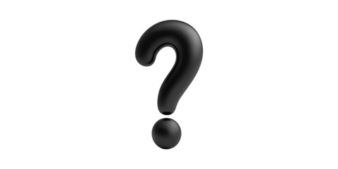 Black 3D Question Mark. Symbol Of Inquiry And Curiosity In Modern Design Isolated On Transparent Background