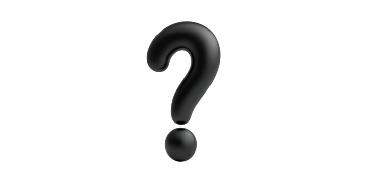 Black 3D Question Mark. Symbol Of Inquiry And Curiosity In Modern Design Isolated On Transparent Background