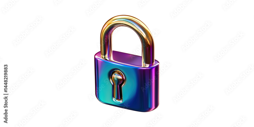 Poster colorful metallic padlock symbolizing security and privacy. digital protection and data safety conce