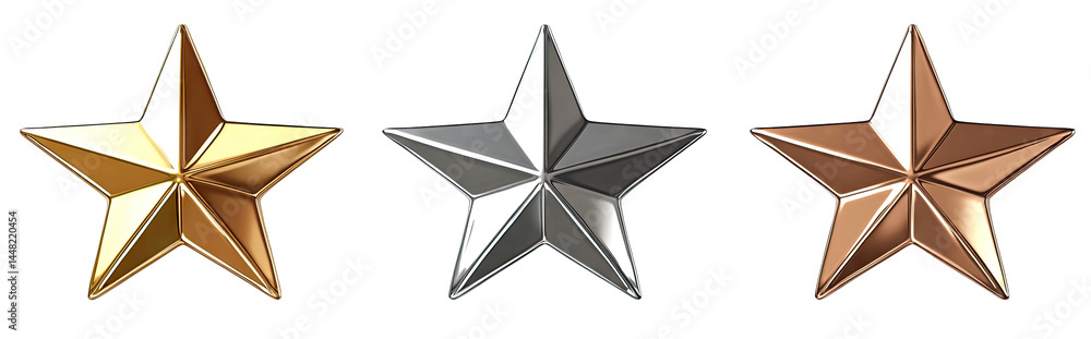 Poster three metallic stars in gold. silver. and bronze arranged in a row. symbolizing achievement and exce