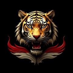 Fototapeta premium Powerful tiger face illustration with intense eyes and artistic crest frame high resolution picture
