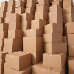 Multiple empty brown cardboard boxes isolated on bright white background , sustainable, litter, white