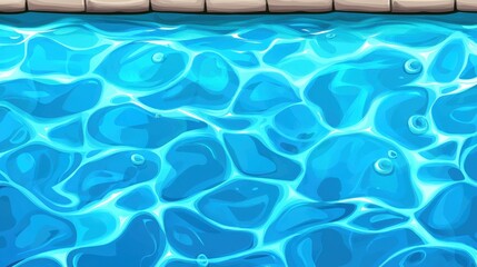 A swimming pool with clear blue water reflecting sunlight near a tiled edge.