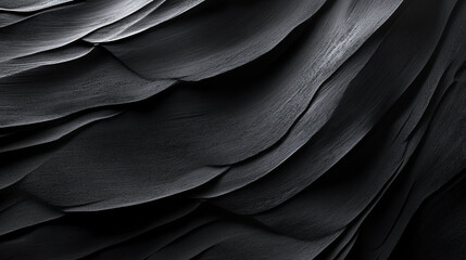 Obraz premium Dark gray textured surface with wavy, layered pattern creating depth and shadows, showcasing abstract elegance ideal for modern design