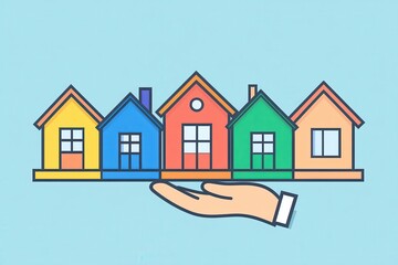 Fototapeta premium Colorful houses on a hand illustration representing real estate and housing support