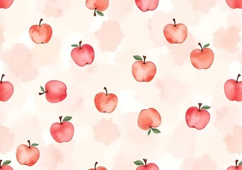 seamless pattern of apples on watercolor paper background