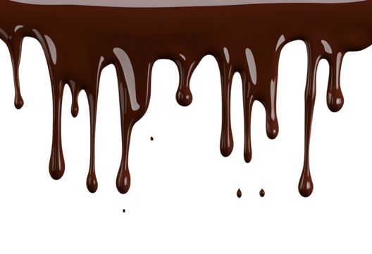 Chocolate drops, dark brown liquid glossy ganache sauce or syrup blobs, melt smudges isolated on transparent background png.