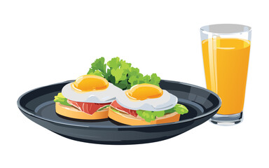 breakfast with sandwich and orange juice - vector illustration
