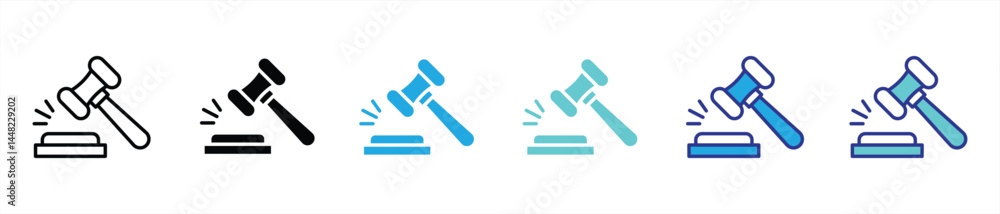 Aufkleber gavel icon set. judge gavel, auction hammer thin line and color style icon for your app and web. vec