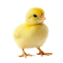Obraz premium A cute fluffy chick in vibrant yellow color, it's a symbol of spring and new life. The chick is the main subject and captures the viewer's attention