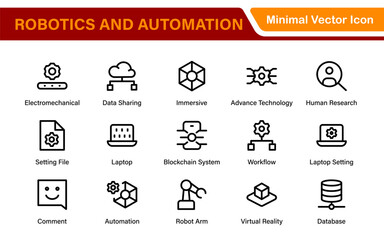 Futuristic Robotics and Automation Icon Pack – Clean Line Vector Illustrations for AI, Smart Tech, Industry 4.0, Innovation, Machine Learning