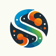 Futuristic S-Shaped Logo with Cosmic and Gradient Elements