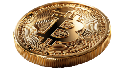 Golden Bitcoin Coin: A close-up image of a golden Bitcoin coin, its intricate details and the iconic "B" symbol. It represents the future of finance, the decentralized currency.