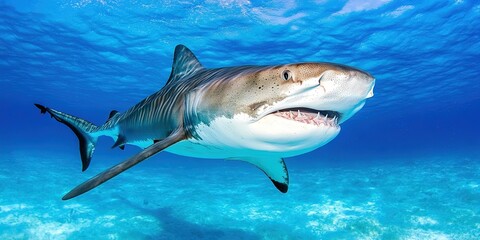 Fototapeta premium photo of tiger shark swimming underwater
