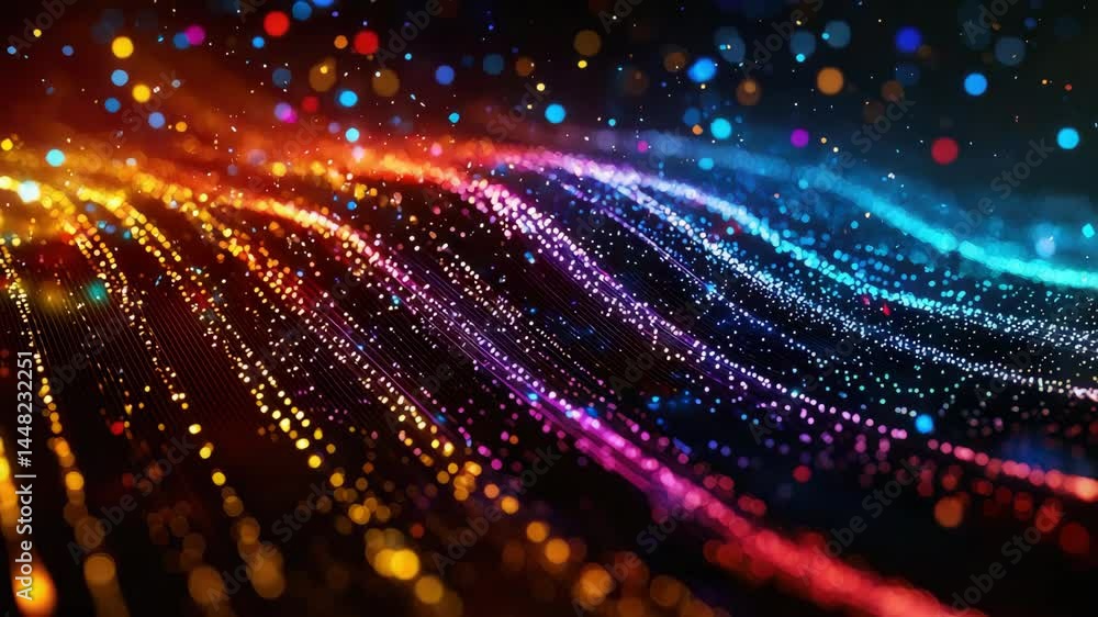 Poster vibrant multicolored light waves creating a stunning abstract visual effect.