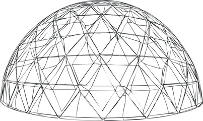 Wireframe illustration of a geodesic dome structure showing triangular framework for architectural design © vadymstock