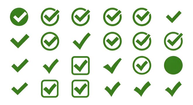 Conjunto de iconos de marca de verificaci&oacute;n verde y cruz roja. C&iacute;rculo y cuadrado. S&iacute;mbolo de tilde verde, ilustraci&oacute;n vectorial.