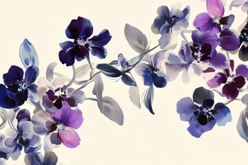 Delicate,  purple floral design with flowing lines.
