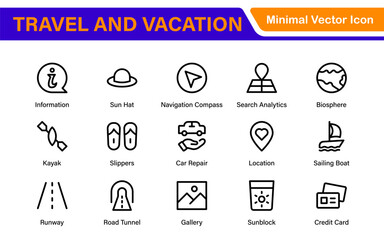 Travel and Vacation Outline Icon illustration. Editable line icon set.