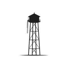 Silhouette of an elevated water tower with a ladder, ideal for designs related to infrastructure and engineering.