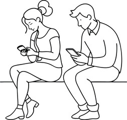 Group of people talking informally illustrated in smooth continuous line art drawing style representing community relationships and everyday lifestyle interactions