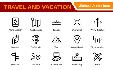 Travel and Vacation Outline Icon illustration. Editable line icon set.
