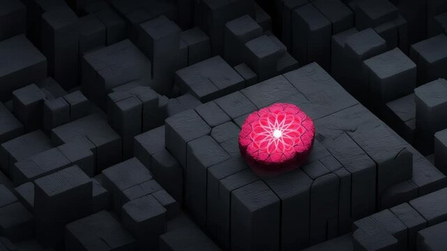 Pink Fractal Over Cube Terrain