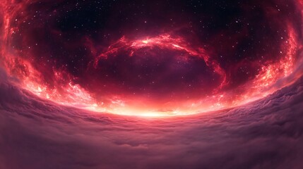 Vibrant cosmic whirlpool, deep purple and red hues swirling in a vast space, highlighting the beauty of the universe.