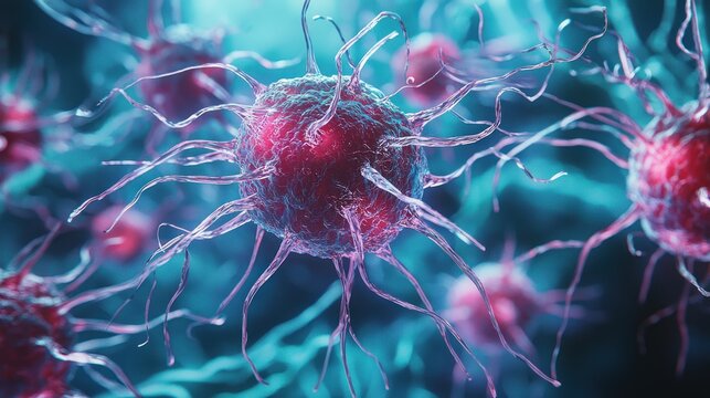 3D illustration of glioblastoma cells in the human brain, high detail