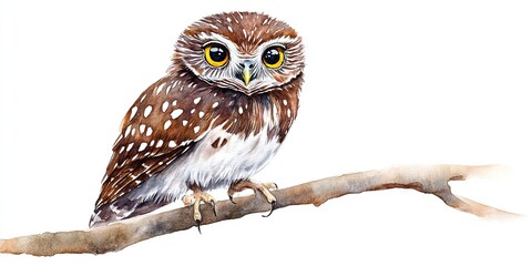 Naklejka premium watercolor pygmy owl 