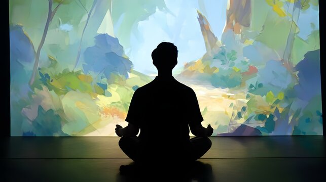 therapy scene playing on walls during guided health meditation