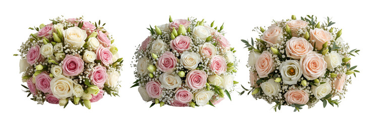 Obraz premium Bouquet of roses, wedding on transparent background. Generated by AI,