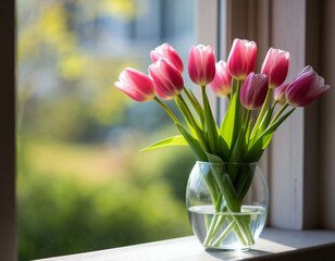 Fototapeta premium Tulips in a vase. AI generated.
