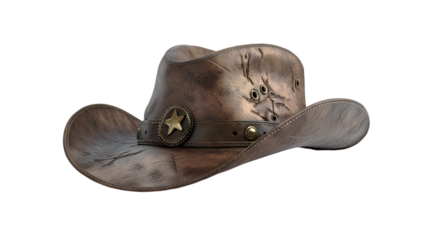Worn Leather Cowboy Hat Western Star Detail Brown