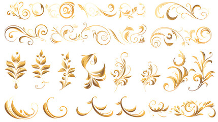 Fototapeta premium Elegant Golden Calligraphic Vignettes for Menu Design and Floral Elements
