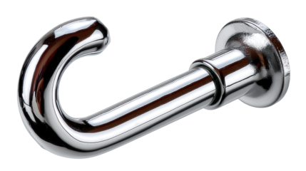Elegant Hook: A sleek, chrome hook, expertly crafted with a curved design and lustrous sheen, radiates a timeless elegance. Perfectly suited for diverse applications.