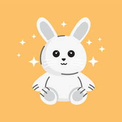 cute rabbit doll vector with orange background