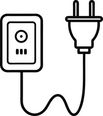 Plug connecting to electric outlet in continuous line art drawing style ideal for energy themed illustrations electrical safety posters and creative vector concepts