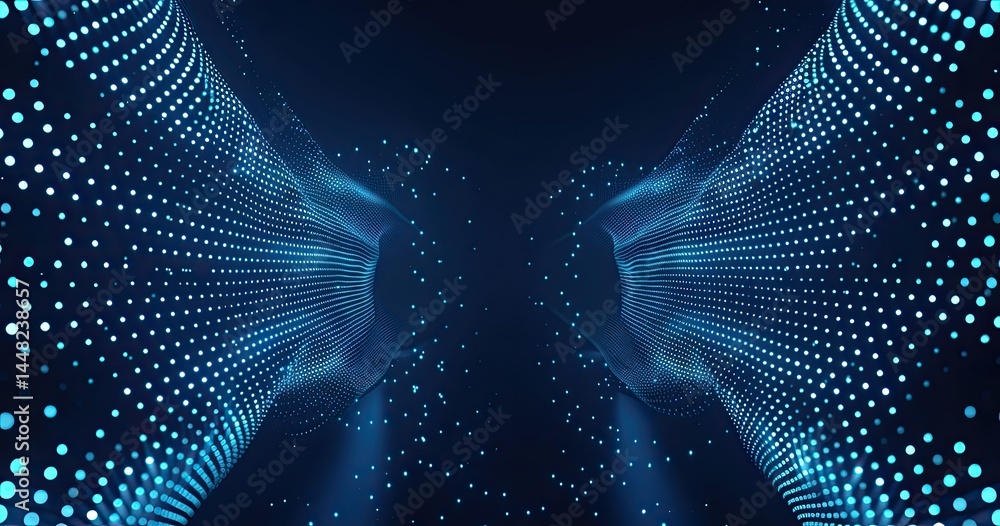 Aufkleber abstract digital design featuring blue dots and wave-like patterns on a dark background.