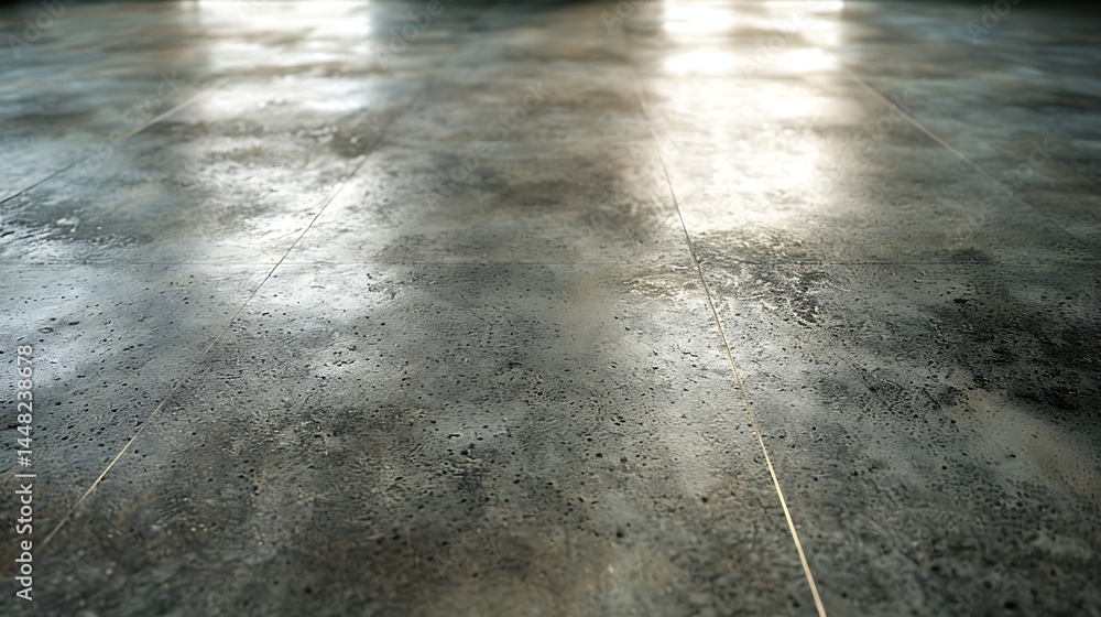 Poster textured concrete floor background with patterns of light and shadow creating an industrial or urban
