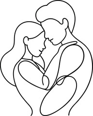 Romantic couple in love drawn in a continuous line style representing intimacy connection and affection ideal for love themed artwork decor and relationship graphics