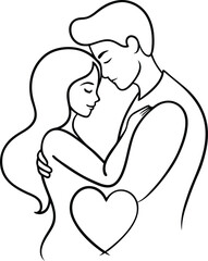 Minimalist continuous line art portrait of a loving couple ideal for romantic illustrations couple decor wedding themed artwork and modern relationship design use