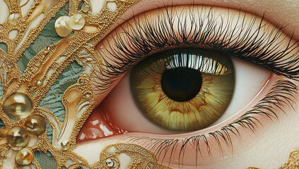Fantasy female eye with golden ornamental details