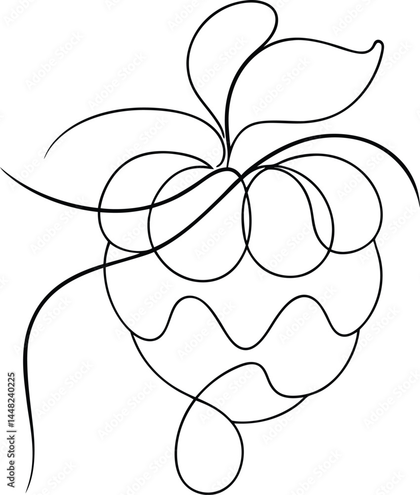 Poster raspberry fruit outlined in minimal continuous line art style ideal for natural food packaging botan