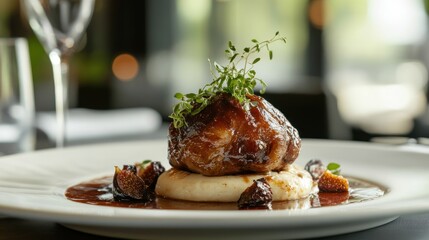Gourmet Dish: Braised Short Rib with Fig Reduction and Mashed Potatoes
